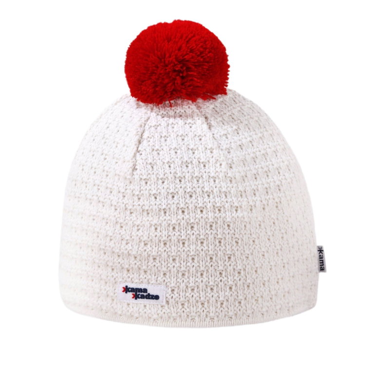 Kama Strickmütze (Bommel) K36 Merino Kamakadze - weiss/rot - 1 Stück