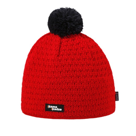 Kama Strickmütze (Bommel) K36 Merino Kamakadze - rot/schwarz - 1 Stück
