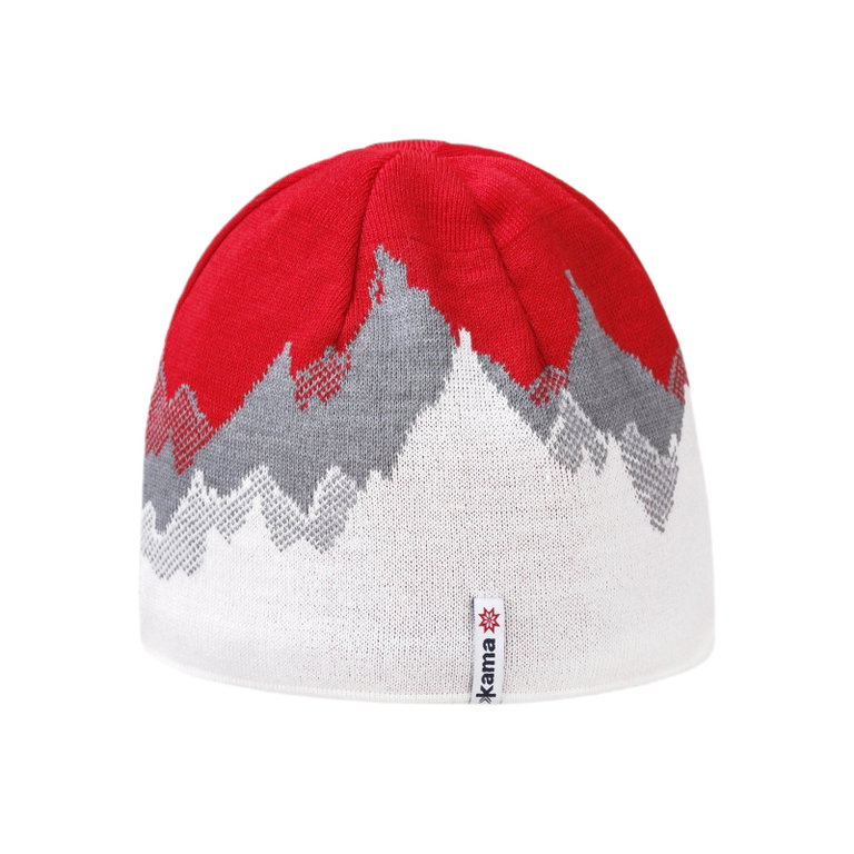 Kama Strickmütze (Beanie) K64 Merino Kamakadze - weiss/rot/grau - 1 Stück