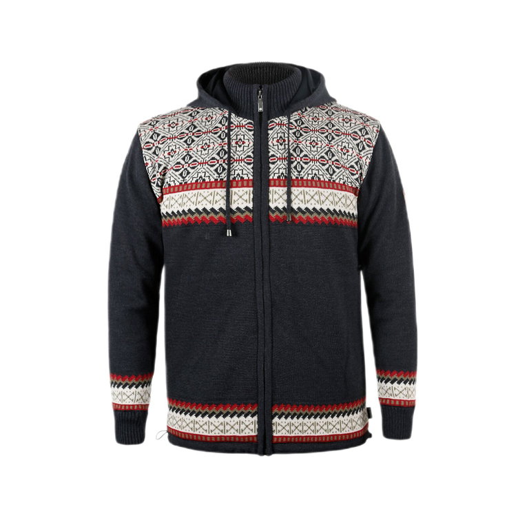 Kama Sweater Pullover 3097 Full Zip mit Nordischen Muster (Kapuze, winddicht) graphitegrau Herren