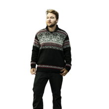 Kama Sweater Pullover 3371 Half Zip with Nordic Pattern (warm, windproof) black men's