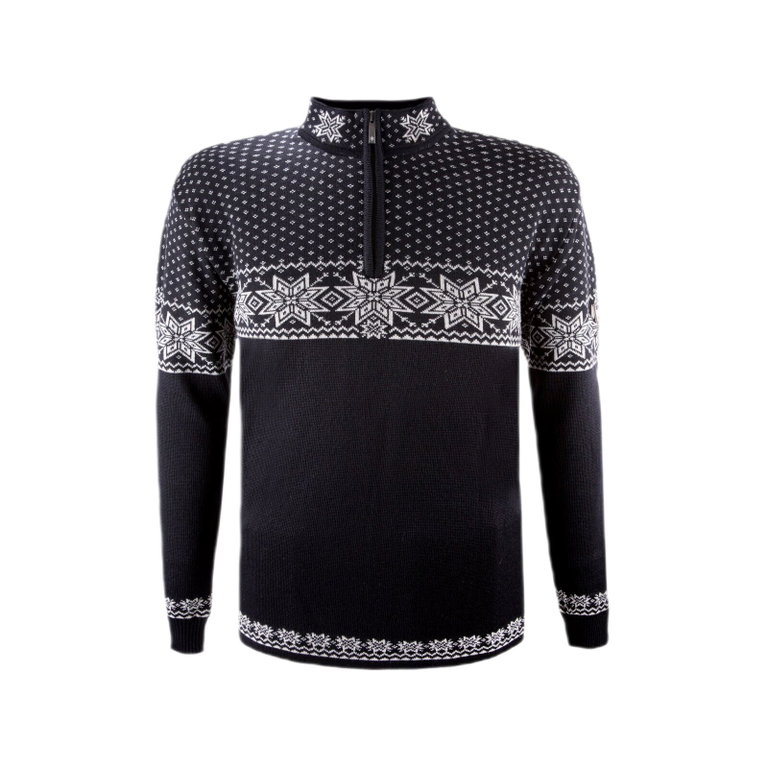 Kama Sweater Pullover 4053 Half Zip mit Nordischen Muster (Merinowolle) schwarz Herren