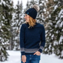 Kama knitted hat (pom-pom) A109 Merino - ladies navy blue - 1 piece