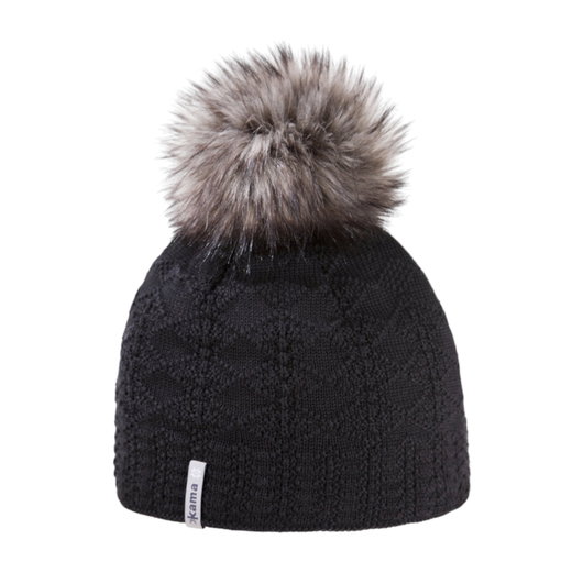 Czapka Strickmütze (z pomponem) A109 Merino - Damska czarna - 1 sztuka