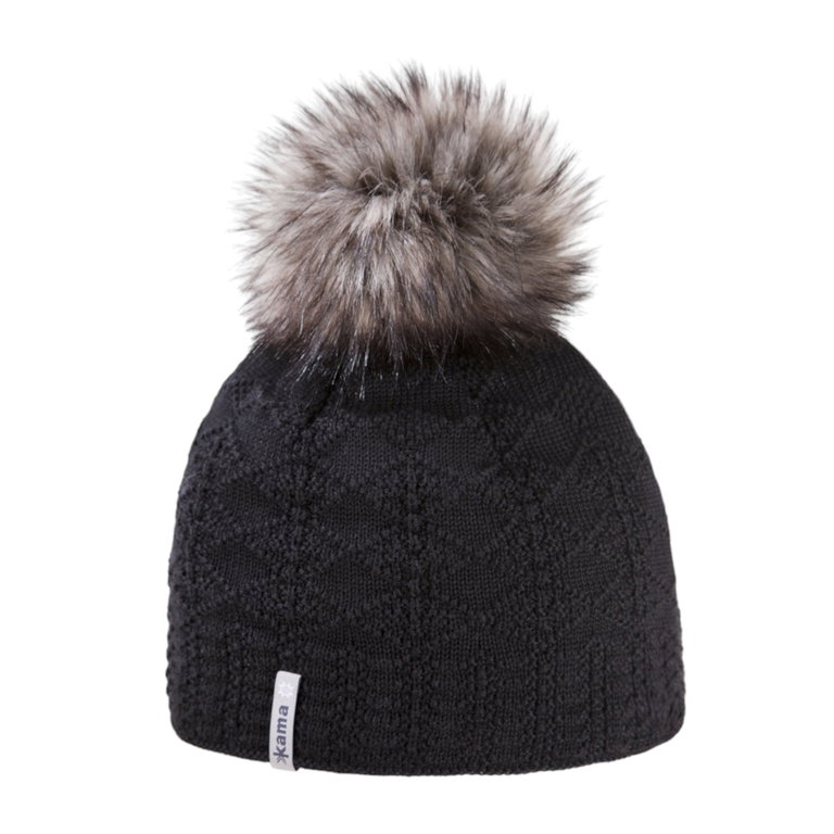 Kama Strickmütze (Bommel) A109 Merino - Damen schwarz - 1 Stück