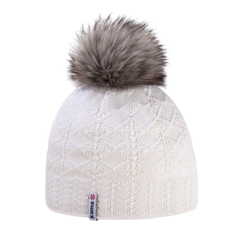 Kama Strickmütze (Bommel) A109 Merino - Damen weiss - 1 Stück