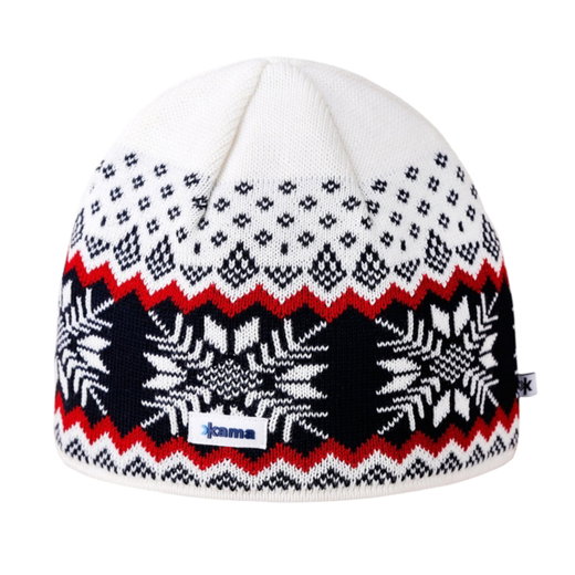 Kama Strickmütze (Beanie) A137 Merino - weiss/rot/navyblau - 1 Stück