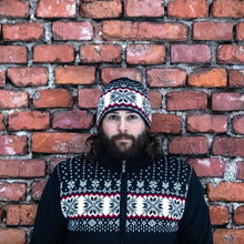 Kama knitted hat (beanie) A137 Merino - red/white/black - 1 piece