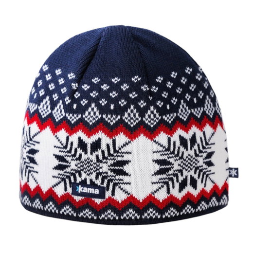 Kama Strickmütze (Beanie) A137 Merino - blau/rot/weiss - 1 Stück