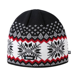 Kama Strickmütze (Beanie) A137 Merino - schwarz/rot/weiss - 1 Stück