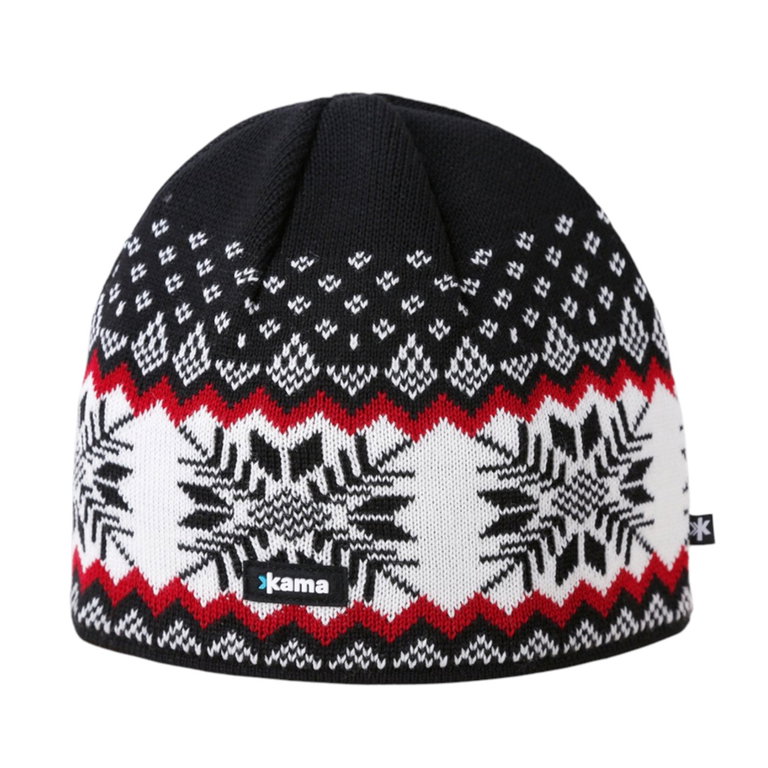 Kama Strickmütze (Beanie) A137 Merino - schwarz/rot/weiss - 1 Stück