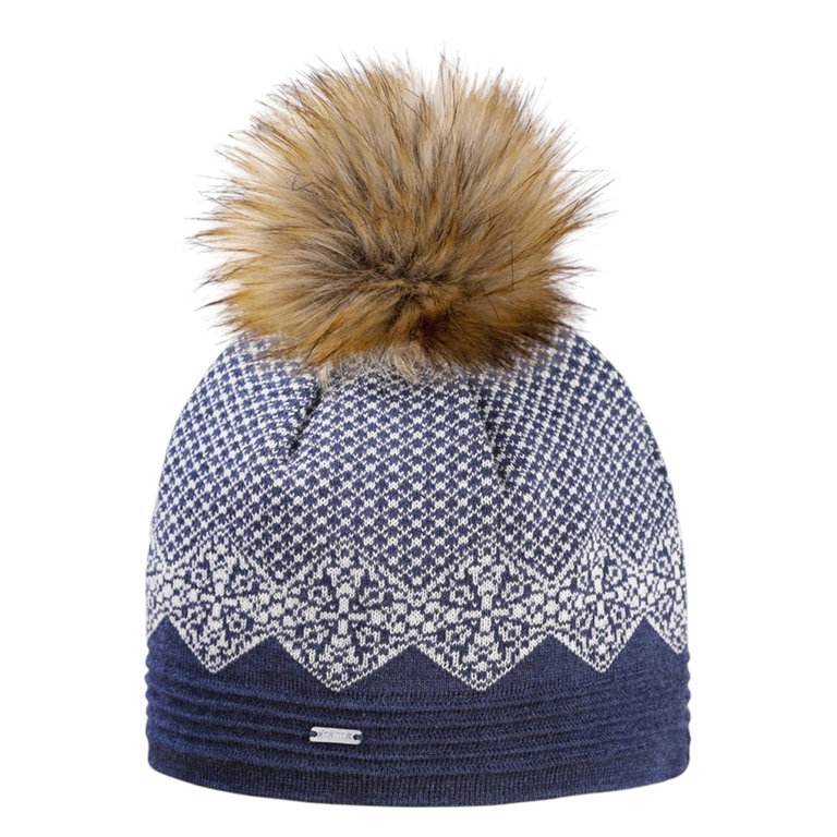Kama Strickmütze (Bommel) A152 Merino - Damen blau/weiss- 1 Stück
