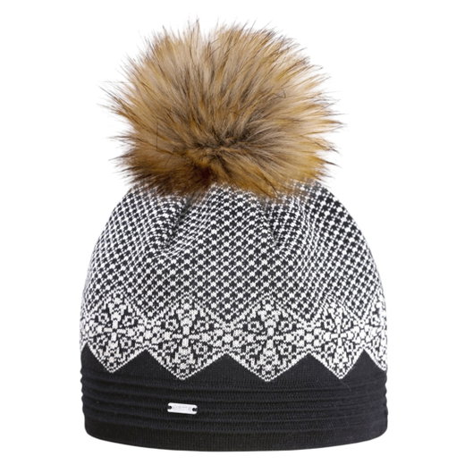 Kama Strickmütze (Bommel) A152 Merino - Damen schwarz/weiss- 1 Stück