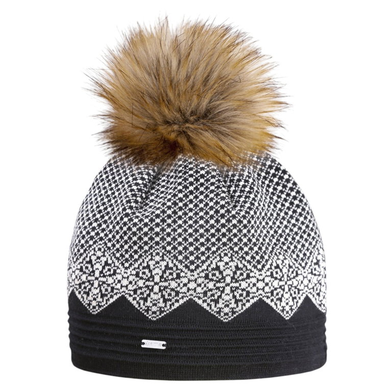Kama Strickmütze (Bommel) A152 Merino - Damen schwarz/weiss- 1 Stück