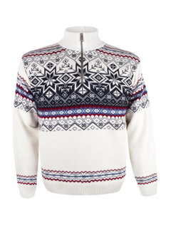 Kama Sweater Pullover 4071 Half Zip mit Nordischen Muster (Merinowolle-Mischung) weiss Herren