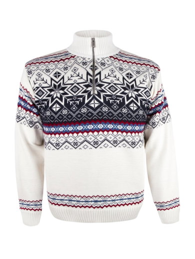 Kama Sweater Pullover 4071 Half Zip mit Nordischen Muster (Merinowolle-Mischung) weiss Herren