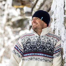Kama Sweater Pullover 4071 Half Zip mit Nordischen Muster (Merinowolle-Mischung) weiss Herren