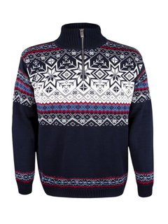 Kama Sweater Pullover 4071 Half Zip mit Nordischen Muster (Merinowolle-Mischung) navyblau Herren