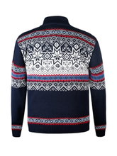 Kama Sweater Pullover 4071 Half Zip mit Nordischen Muster (Merinowolle-Mischung) navyblau Herren