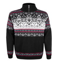 Kama Sweater Pullover 4071 Half Zip mit Nordischen Muster (Merinowolle-Mischung) schwarz Herren