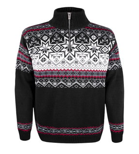 Kama Sweater Pullover 4071 Half Zip mit Nordischen Muster (Merinowolle-Mischung) schwarz Herren