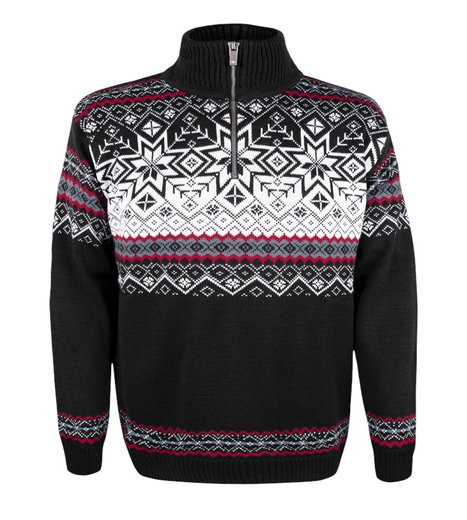 Kama Sweater Pullover 4071 Half Zip mit Nordischen Muster (Merinowolle-Mischung) schwarz Herren