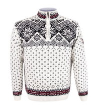 Kama Sweater Pullover 4082 Half Zip mit Nordischen Muster (Merinowolle) weiss Herren