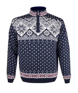 Kama Sweater Pullover 4082 Half Zip mit Nordischen Muster (Merinowolle) navyblau Herren