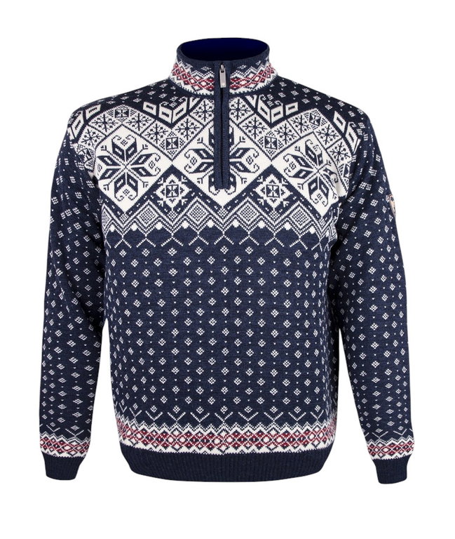 Kama Sweater Pullover 4082 Half Zip mit Nordischen Muster (Merinowolle) navyblau Herren