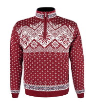Kama Sweater Pullover 4082 Half Zip mit Nordischen Muster (Merinowolle) rot Herren