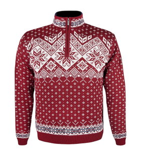 Kama Sweater Pullover 4082 Half Zip mit Nordischen Muster (Merinowolle) rot Herren
