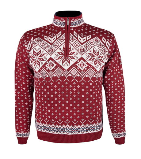 Kama Sweater Pullover 4082 Half Zip mit Nordischen Muster (Merinowolle) rot Herren