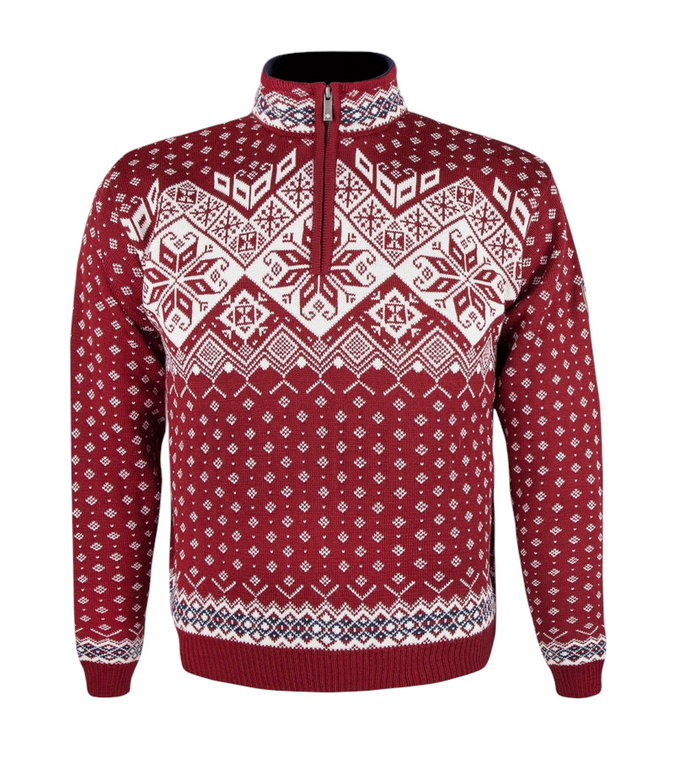 Kama Sweater Pullover 4082 Half Zip mit Nordischen Muster (Merinowolle) rot Herren