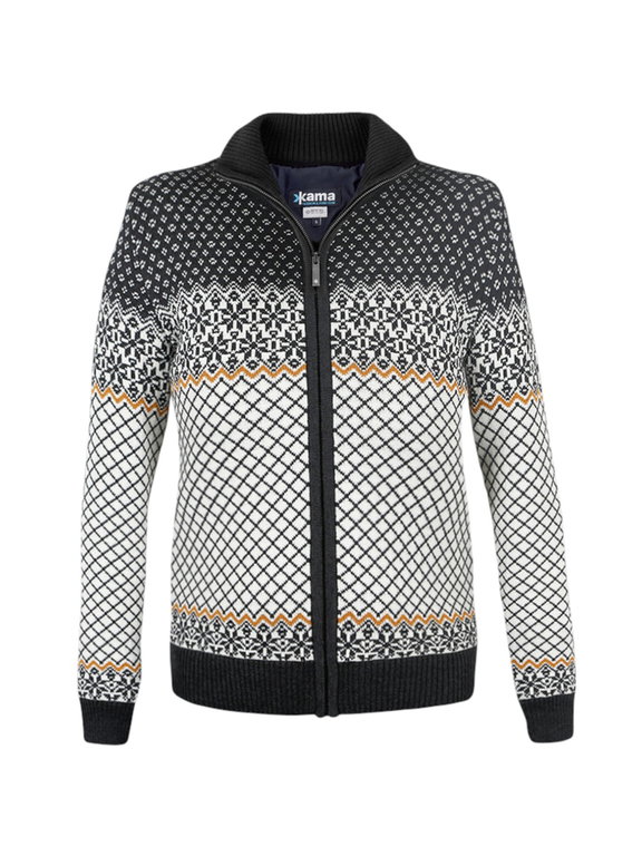 Kama Sweater Pullover 5060 Full Zip (Merinowolle, winddicht, atmungsaktiv) graphitgrau/weiss Damen