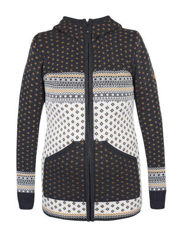 Kama Hooded Sweater 5066 Full Zip (Knitted Parka, Merino Wool Blend) Graphite Grey Ladies