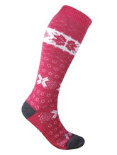 Kama Kniestrümpfe Gestrickte Merino F08 (Merinowolle-Mischung) pink/weiss - 1 Paar