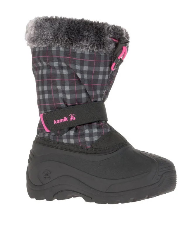 Kamik Winterschuhe Mini - nahtversiegeltes Nylon, Kunstfell-Schneekragen, wasserabweisend - schwarz/pink Kinder