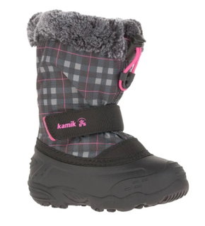 Kamik Winterschuhe Mini (nahtversiegeltes Nylon, Kunstfell-Schneekragen, wasserabweisend) schwarz/pink Kleinkinder