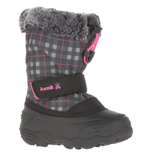 Kamik Winterschuhe Mini (nahtversiegeltes Nylon, Kunstfell-Schneekragen, wasserabweisend) schwarz/pink Kleinkinder