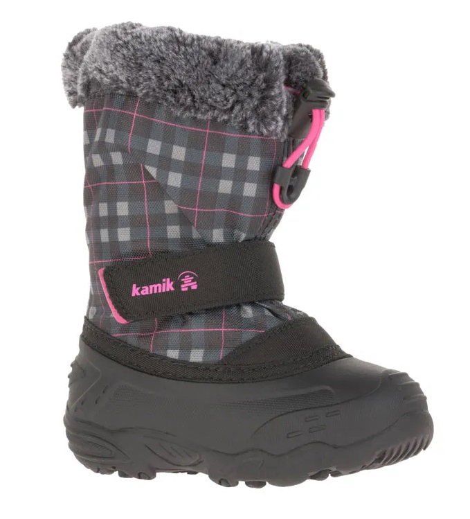 Kamik Winterschuhe Mini (nahtversiegeltes Nylon, Kunstfell-Schneekragen, wasserabweisend) schwarz/pink Kleinkinder