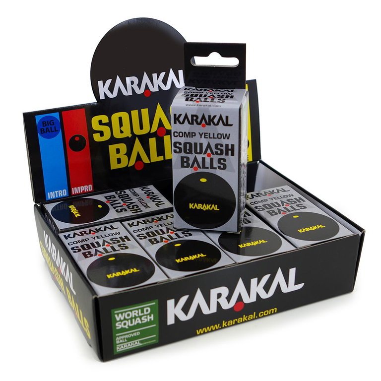 Karakal Piłka do Squasha (1 żółta kropka, wolna) czarna - 1 sztuka