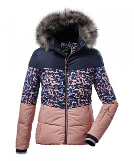 Killtec winter jacket in down look with detachable hood (wind and water repellent, PFC-free) blue/pink children