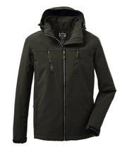 Killtec softshell jacket with detachable hood (fleece lining, water-repellent) dark green men's