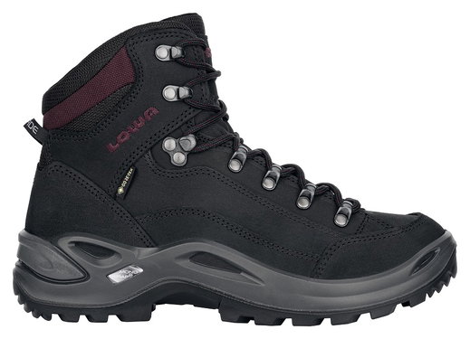 Lowa Wanderschuhe Renegade Mid GTX (All-Terrain, Nubukleder, wasserdicht) schwarz/bordeaux Damen