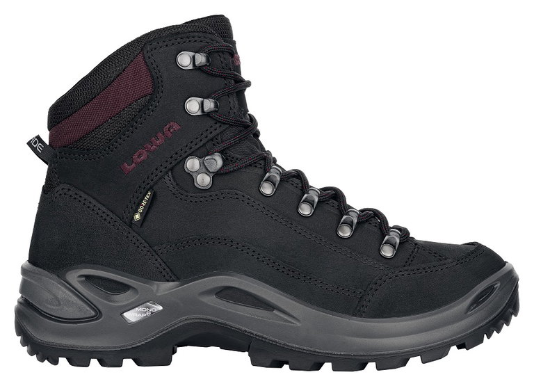 Lowa Wanderschuhe Renegade Mid GTX (All-Terrain, Nubukleder, wasserdicht) schwarz/bordeaux Damen