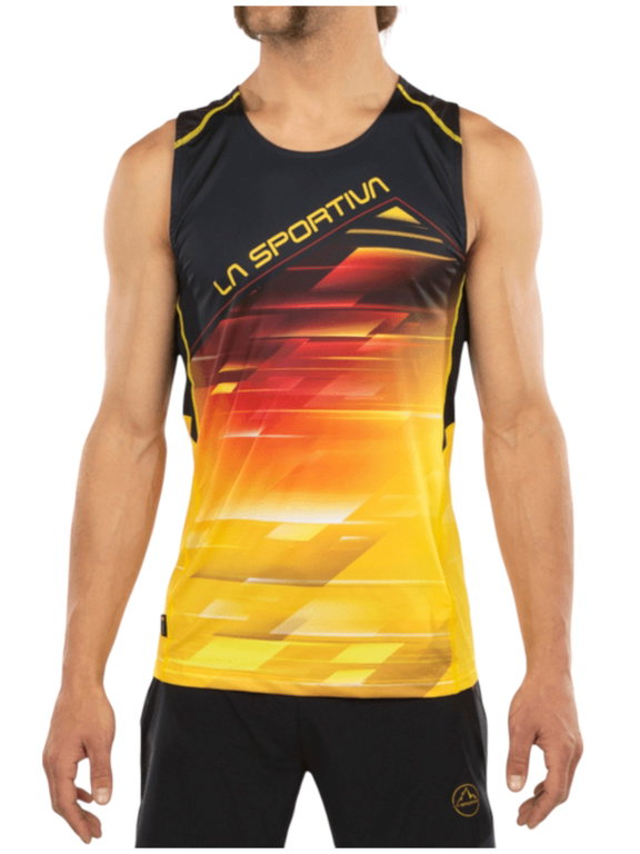 La Sportiva Lauf-Tanktop Slipstream (atmungsaktiv, reflektierende Details) schwarz/gelb/rot Herren