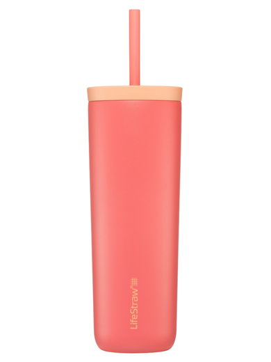 LifeStraw Thermobecher Go Steel Tumbler Isolierter aus Edelstahl, mit Wasserfilter, mit Trinkhalm - aprikose/pink - 500 ml