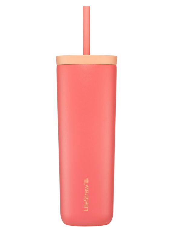 LifeStraw Thermobecher Go Steel Tumbler Isolierter aus Edelstahl, mit Wasserfilter, mit Trinkhalm - aprikose/pink - 500 ml