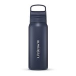 LifeStraw Go Series Stainless Steel Water Bottle with Water Filter, Cap with Silicone Mouthpiece BPA Free Sea Blue - 700 ml