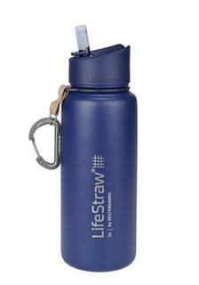 LifeStraw Trinkflasche Go Stainless Steel Edelstahl mit Wasserfilter, Verschluss mit Silikonmundstück, Karabiner blau - 650 ml